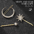 BARTOSI Moon Star Hair Clips Sparkly Rhinestone Hair Pins Vintage Bobby Pins Celestial Hair Accessories for Women and Girls (Pack of 3) (Bronze)