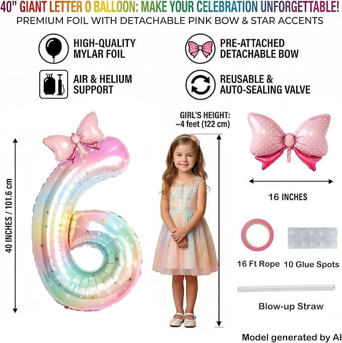40 Inch Number 6 Balloon Giant Foil Mylar Birthday Party Decor | Giant 40" Foil - Image 2