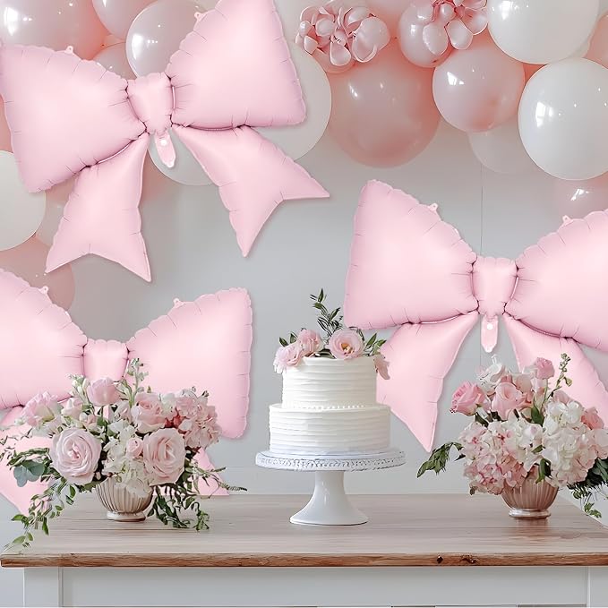 6 Pcs Pink Bow Balloons for Girls, 35 Inch Bow Foil Balloons - Image 4