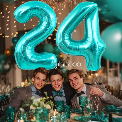 40 Inch Big Teal Blue Number 24 Foil 0-9 Mylar Helium Balloons | Large Digital - Image 5