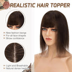Rich Choices Real Human Hair Toppers for Women With Bang 100% Remy Human Hair Topper for Thinning Hair Clip in Silk Base Hair Topper 6 Inch #2 Dark Brown