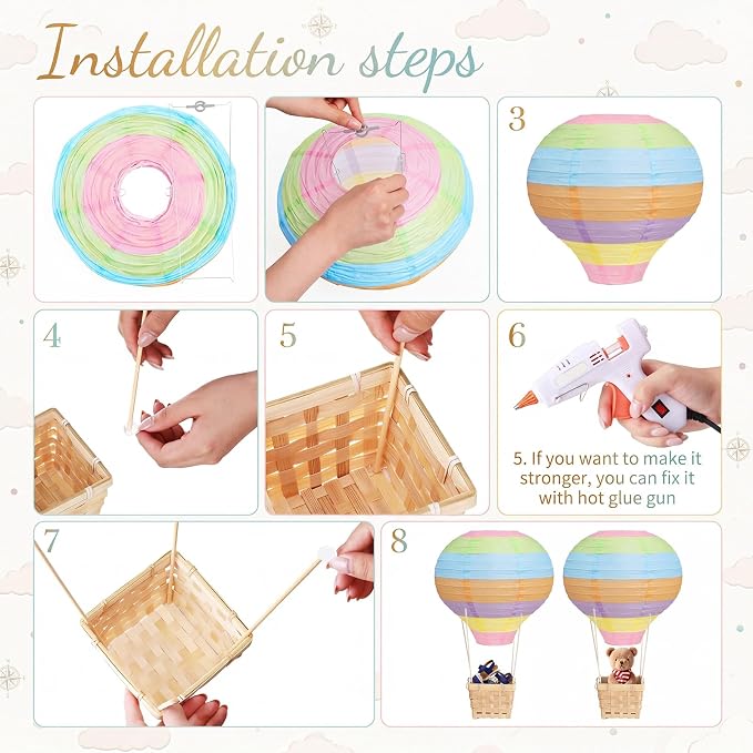 Meooeck 8 Sets Multicolor Hot Air Balloons Decorations Baby Shower Table - Image 4