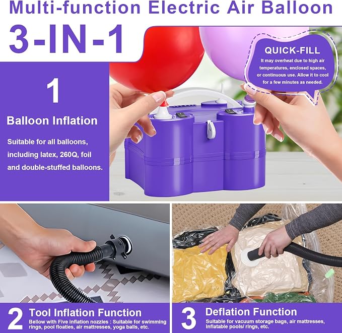 FLSEPAMB Electric Balloon Pump, 3-in-1 Portable Electric Air Balloon Blower - Image 2