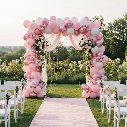 Pink Balloons Set, 12 Inch Metallic Light Baby Pink and White Balloon, - Image 5