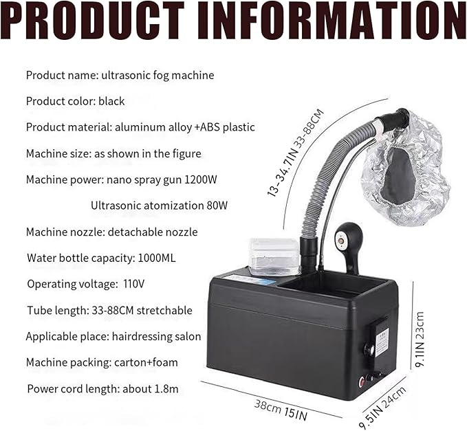 Nano Hair Steamer Machine 1200W-Professional Salon Hair Steamer with Evaporation Cap, Multifunctional for Hair Care & Coloring 5-in-1
