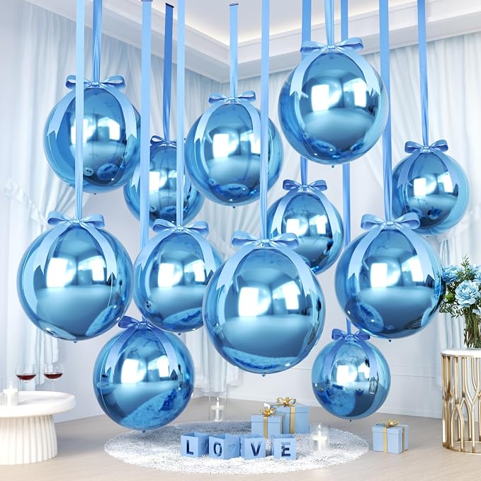Blue Round Foil Balloons with Satin Bows and Ribbon by FunHot
