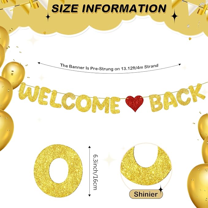 Fulmoon Pre Strung Welcome Back Glitter Banner First Day of School Party - Image 2