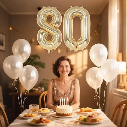 Champagne Gold Large Number 80 Balloon, 40 Inch Light Gold Foil Helium Number - Image 4