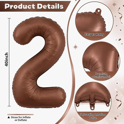 Dark Brown 40 Inch Balloon Number 2, Large Chocolate Brown Foil Number 2 - Image 2