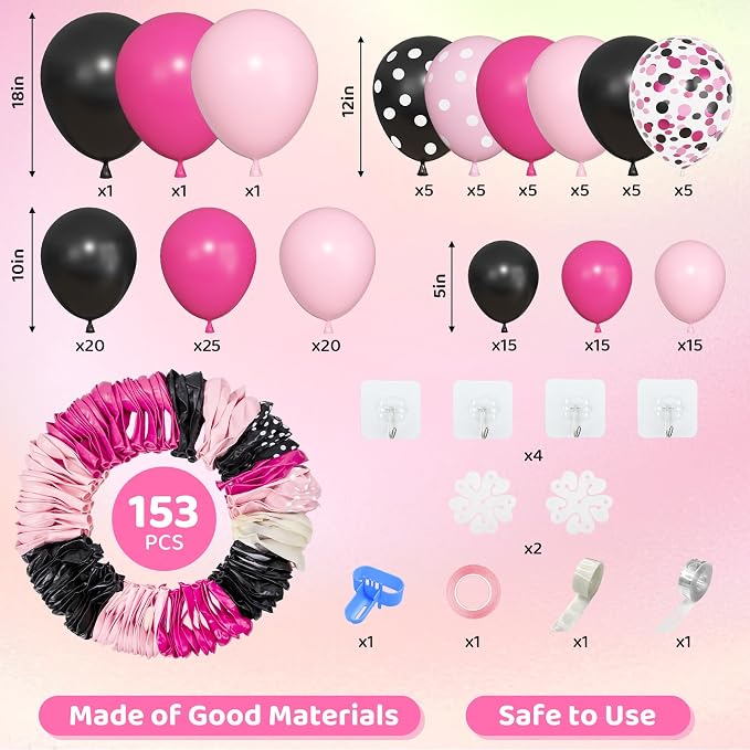 Amandir 153pcs Pink Black Balloon Garland Arch Kit Different Sizes | 18 12 10 5 - Image 4
