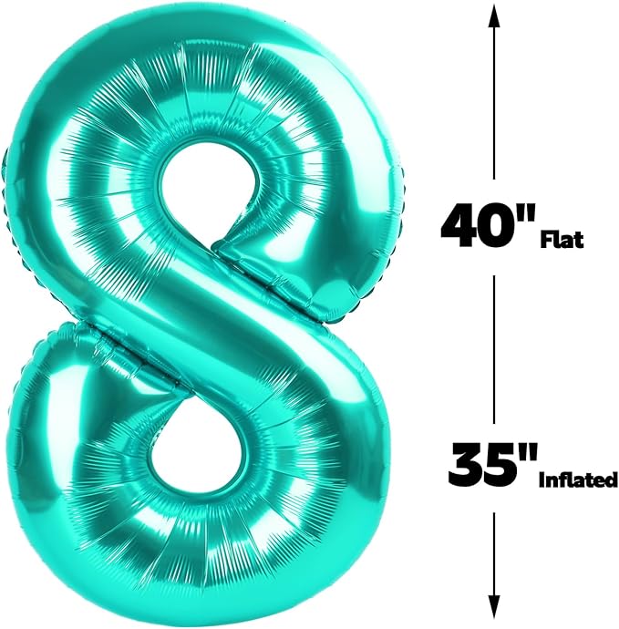 Teal Blue Number 8 Balloon 40 inch, Balloon numbers party supplies, deco photo - Image 3