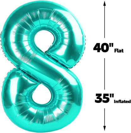 Teal Blue Number 8 Balloon 40 inch, Balloon numbers party supplies, deco photo - Image 3