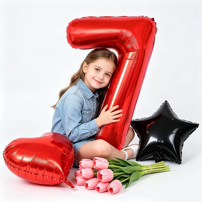TONIFUL 7th Birthday Balloons Kit 40 Inch Red Large Number 7 Foil Balloon | - Image 3