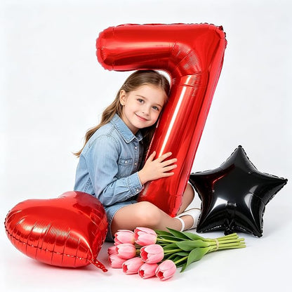 TONIFUL 7th Birthday Balloons Kit 40 Inch Red Large Number 7 Foil Balloon | - Image 3