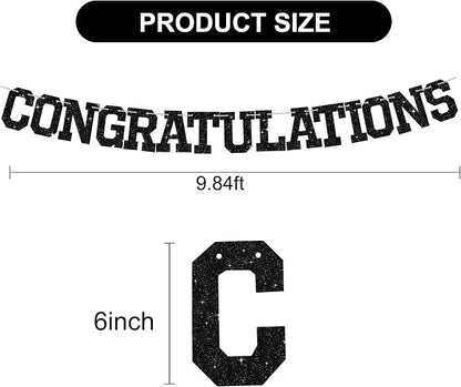 BEISHIDA Glitter CONGRATULATIONS Banner Black 2026 Graduation Party Decorations - Image 3