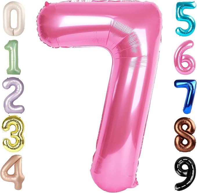 7 Balloon Numbers Birthday Decorations, 40In Pink Balloons by Mluchee