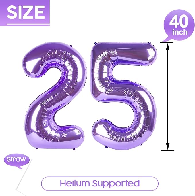 25 Balloon - Purple Birthday Number Balloons, 40 Inch Decorations Men Women | - Image 5