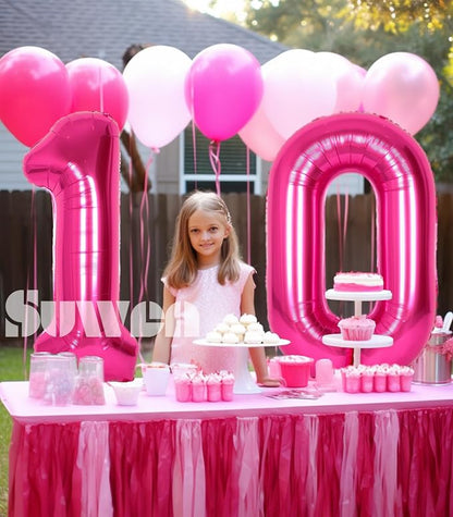 SUWEN 40 Inch Hot Pink Large 10 Balloon Numbers Big Foil Helium Number Balloons - Image 3