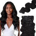 Lashey Seamless Clip in Hair Extensions Human Hair #1 Jet Black Body Wave 7pcs 110g 22 Inch Invisible PU Weft Human Hair Clip in Extensions for Women