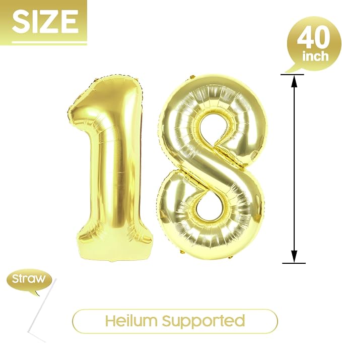 18 Balloon - Champagne Gold Birthday Number Balloons, 40 Inch Decorations | - Image 5