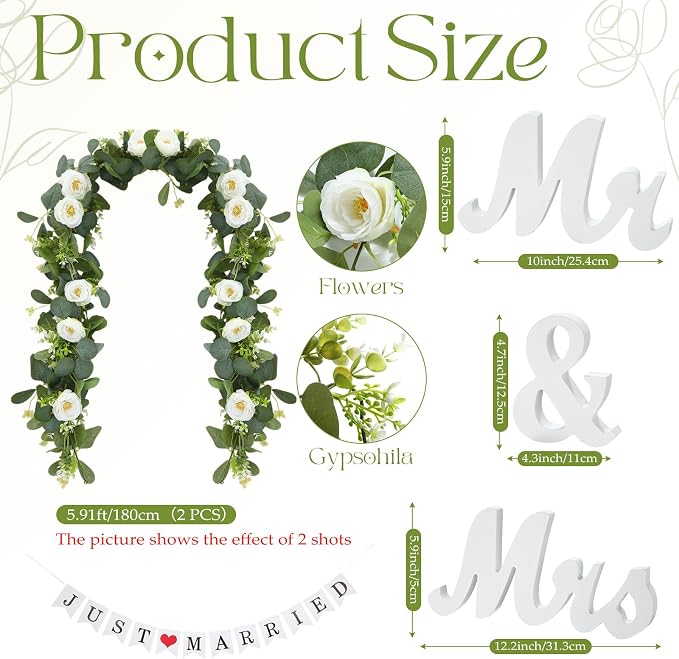 5 Pcs Just Married Decorations Kit, All-in-one Wedding Decor - Image 2
