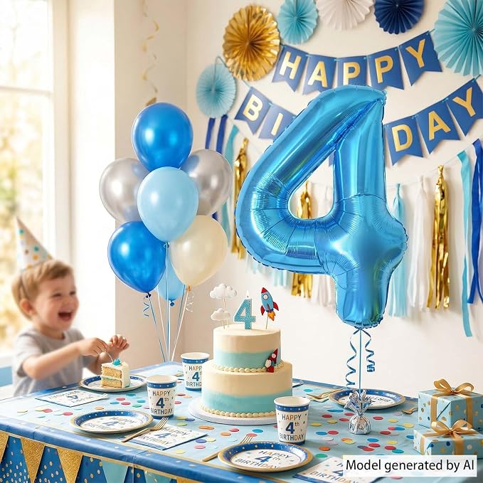 Light Blue Number 4 Balloon 40 Inch, Foil Numeral - Image 3