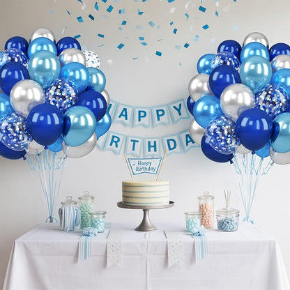 Paready Blue Silver Balloons, 12 Inch Confetti Balloon Metallic Silver Party - Image 7