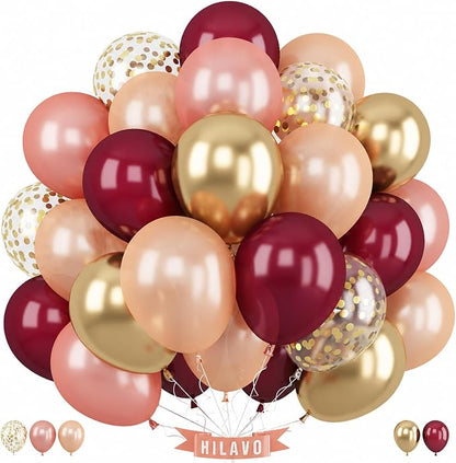 Burgundy Rose Gold Balloon 12 Inch Maroon Wine Red Champagne Rose Gold Balloons by HILAVO