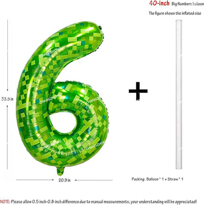 40 inch giant Green pixel miner game number 6 balloon | Large mining theme foil - Image 3