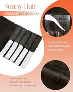 Sunny Hair Tape in Hair Extensions Real Human Hair Invisible Remy Hair Extensions Tape ins for Women Dark Brown 12 inch 20G