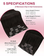 Moresoo Real Hair Extensions Clip in Human Hair Dark Brown Remy Straight Double Weft Clip in Human Hair Extensions for Women Brown 5pcs 80g 22inch
