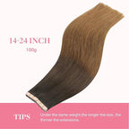 GOO GOO Tape in Hair Extensions Human Hair, 1D/2C/4E Chocolate Dip Color Melt, 24inch 100g 40pcs, Skin Weft Seamless Invisible, Silky Straight with Thick Ends, Remy Human Hair