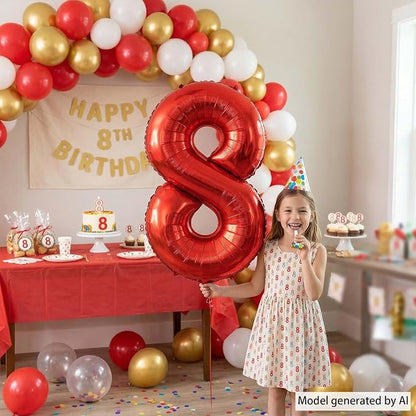 Red Number 8 Balloon 40 Inch, Foil Numeral - Image 2