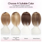 EMMOR 12 Inch Human Hair Topper for Women - Real Hair Topper with Bangs & 6.5" × 6.5" Larger Base, Natural Thin Hair Solution for Women(Ombre Light Brown)