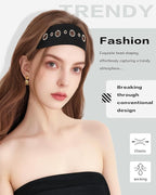 Grommet Headband for Women, Black Circle Studs 23cm Hollow Out Elastic Hair Band, Eyelets Punk Grunge Stylish Hairband