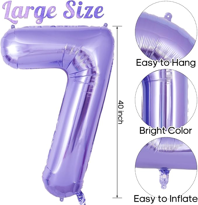 Purple Number 7 Balloon 40 Inch, Big Large Foil Helium Number Balloons - Image 3