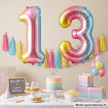40 Inch Rainbow Foil Number 13 Balloon - Image 3