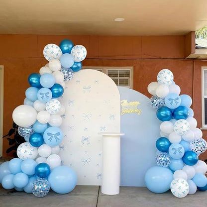 Blue Bow Balloons, Metallic Macaron Preal White Balloon Bow Print Balloon - Image 4