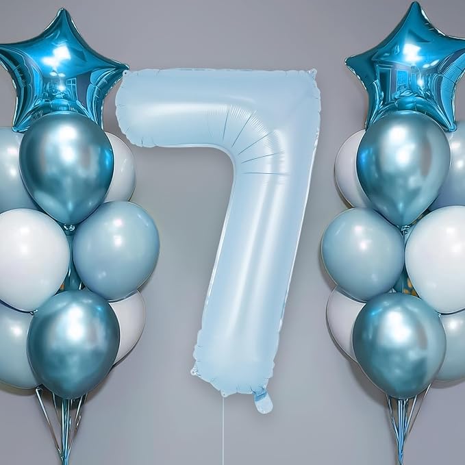 Light Blue Number 7 Balloon, 40 Inch Big Large Foil Number Balloons, Giant - Image 2