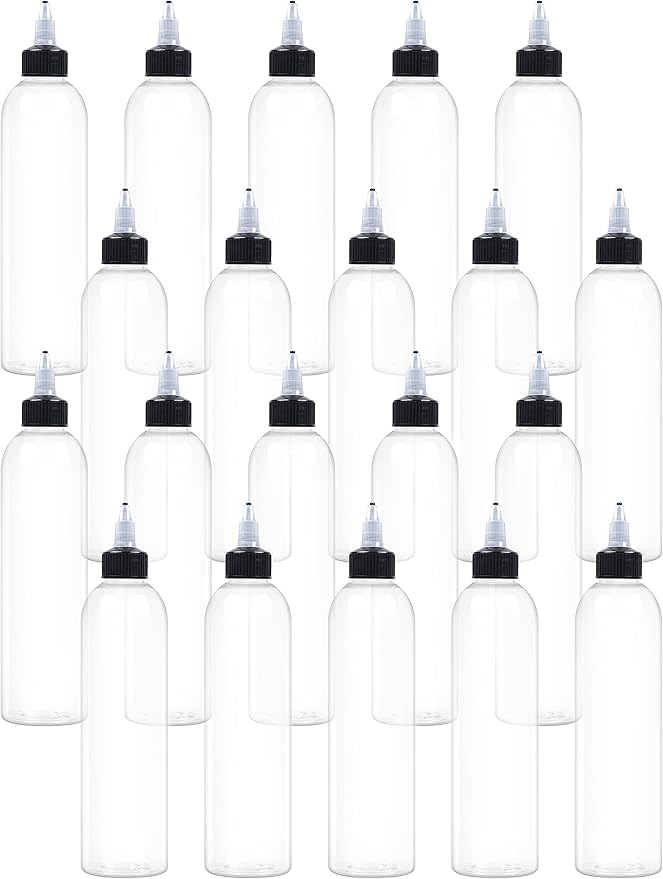 20 Pcs 8oz Plastic Squeeze Bottles with Twist Top Cap, 250ml Clear Dispensing Bottles, Empty Squirt Bottle for Liquids, Sauces, Arts, Crafts, Travel