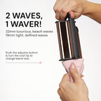 L'ANGE Hair VersaWaver Adjustable Titanium Waver | Pick 19mm or 32mm Waves with 1 Tool | Titanium 3-Barrel Waving Tool | Cool Tip Also Rotates Barrel to Change Wave Lengths (Blush)