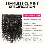 Lashey Clip in Hair Extensions 110g 7pcs Deep Wave Seamless Clip in Hair Extensions Human Hair 14 Inch Natual Black Thick Human Hair Clip ins Extensions for Women