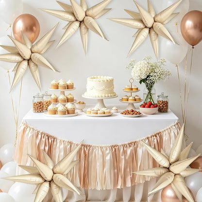 Cream Star Balloons Foil 60Pcs Mylar Spike Balloons Neutral Baby Shower - Image 3