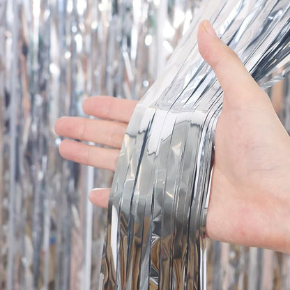 Voircoloria Silver Foil Fringe Backdrop Curtains, Birthday Party Decorations - Image 5
