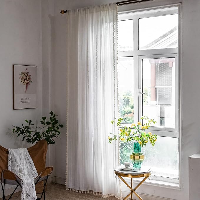 Boho Curtains Embroidery Linen Curtains 108 Inches Long 2 Pannels - Image 9