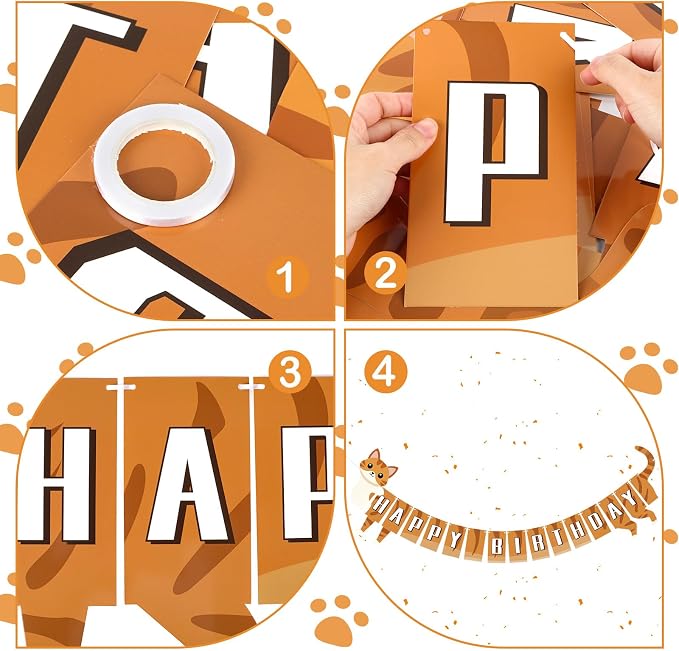 Cat Happy Birthday Banner Orange Cat Banner Bunting Flag Garland Party - Image 7