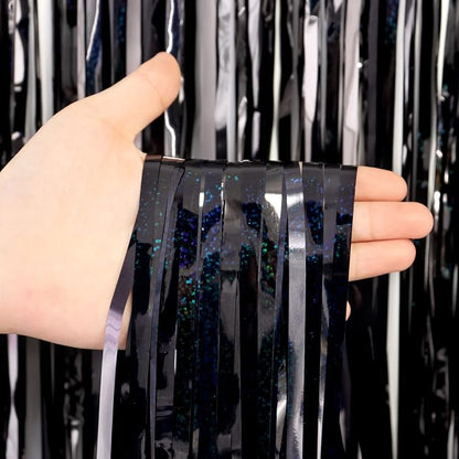 Black Tinsel Foil Fringe Curtain Backdrop, 3.3 x 8.2 ft Metallic Glitter - Image 7