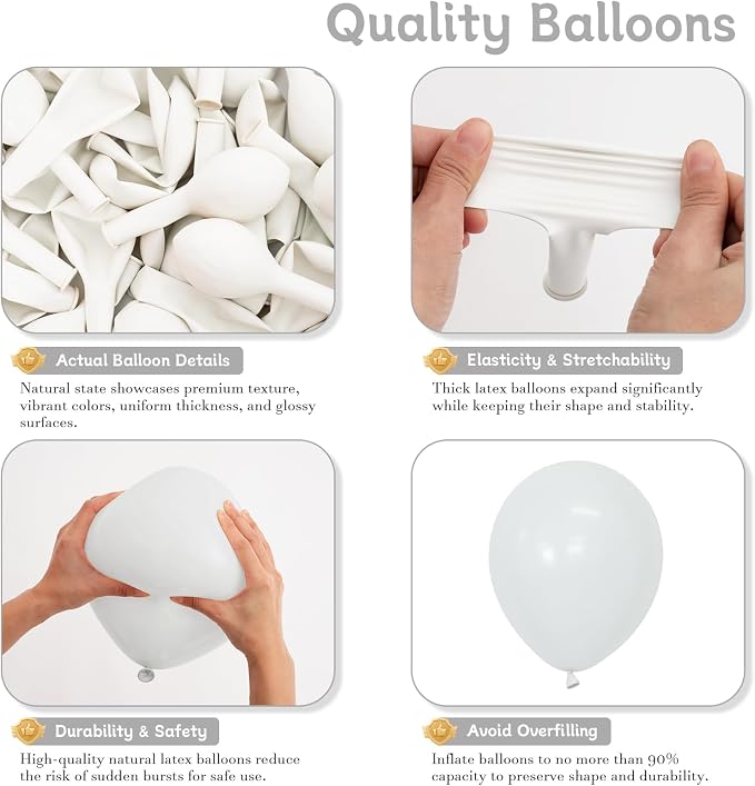 White Balloons 125 pcs Different Sizes Pack of 18 12 10 5 Inch Latex White - Image 3