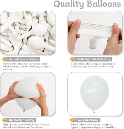 White Balloons 125 pcs Different Sizes Pack of 18 12 10 5 Inch Latex White - Image 3