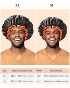 mikimini Extra Large Black Shower Caps Pack of 2 for Women and Men Thick Long Hair Braids, Reusable Waterproof Double Layers XL Bathing Hair Cap with Vibrant Orange Edge (Black)